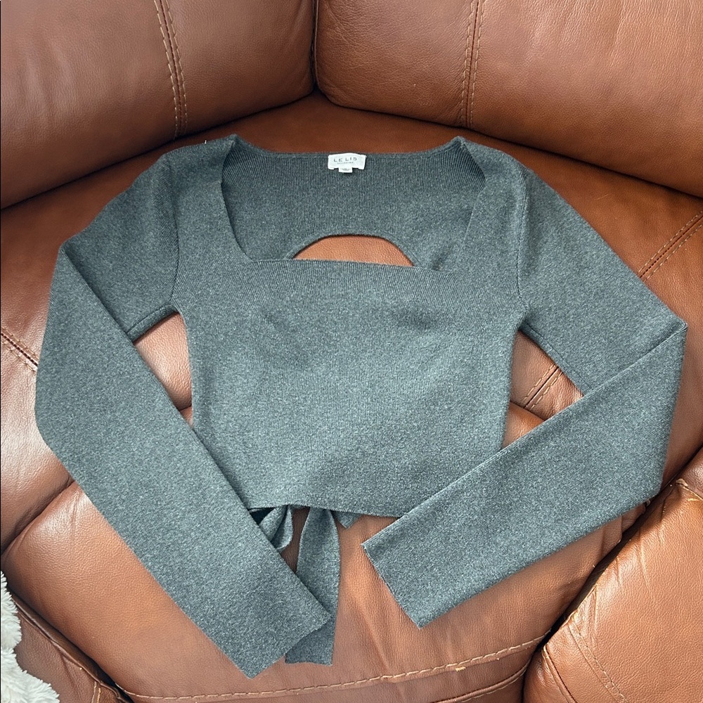 Gray Long Sleeve Crop Top Open Back